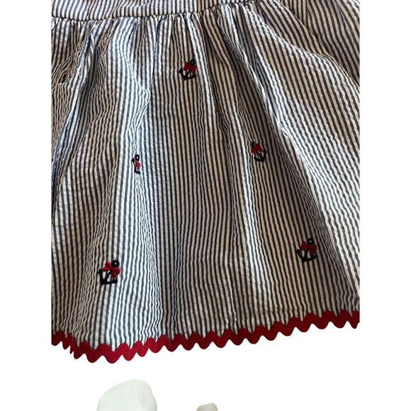 Good Lad Girls Nautical Seersucker Dress 2T Blue & White Stripes W/ Red Ric Rac - Picture 5 of 8